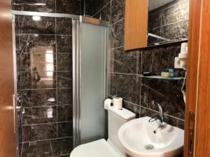 a bathroom with a shower and a toilet and a sink at Ottoman's Pearl Hotel in Istanbul +37 photos