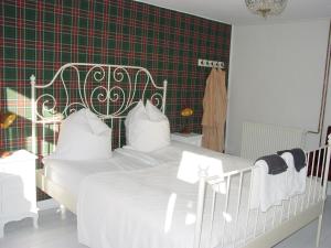 1 Schlafzimmer mit 2 Betten und einer grünen Wand in der Unterkunft Robert's Bed & Breakfast in Helmarshausen
