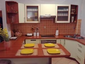 a kitchen with two yellow plates on a counter at Apartment Panorama 1 in Vlasic