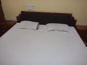a large white bed with two pillows on it at HOTEL NEELKAMAL in Indore