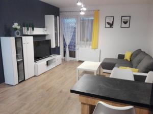 salon z kanapą i stołem w obiekcie Apartament Marzenie 5 - Opole w mieście Opole