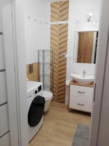 ein Bad mit einem WC und einem Waschbecken in der Unterkunft Apartament Marzenie 5 - Opole in Oppeln