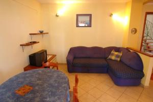 a living room with a couch and a tv at Apartments Tinka in Povljana