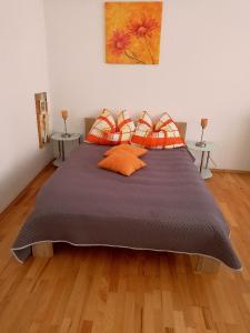 ウィーンにあるApartment Veronika 29のベッドルーム1室(大型ベッド1台、オレンジ色の枕付)
