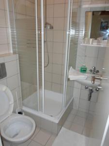 e bagno con doccia, servizi igienici e lavandino. di Studio in Nin/Zadar Riviera 8216 a Nin