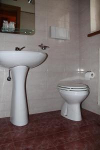 a bathroom with a white sink and a toilet at Garnì Goccia d'Oro in Cavalese