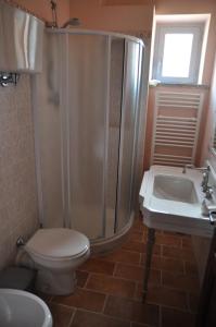 a bathroom with a shower and a toilet and a sink at Apartment Umbertide 1 in Niccone