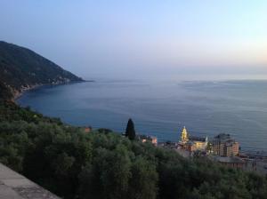 a view of a body of water from a hill at B&B Case Rosse in Camogli