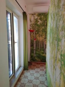 トル・ヴェルガータにあるAppartamento Roma Casilinaの壁画と窓のある部屋