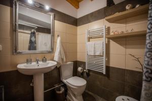 a bathroom with a sink and a toilet and a mirror at Chrysianna seaview apartment in Argostoli +35 photos