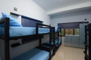 Un dormitorio con dos literas en una habitación. en THC Backpackers jodhpur, en Jodhpur