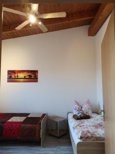 a bedroom with a bed and a ceiling fan at Ferienwohnung Kopp V in Greiz