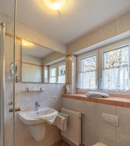 un baño con lavabo y ducha en Haus am Blauenbach, en Schliengen 33 fotos más