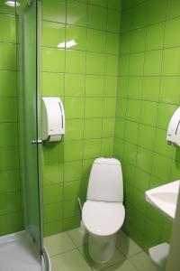 bagno verde con servizi igienici e lavandino di Tuhamäe Hostel a Kiviõli