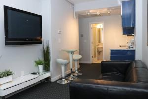 a living room with a couch and a flat screen tv at Comfortable Studio in Back Bay, Newbury St. #7 in Boston