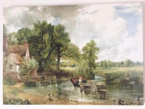 a painting of a river with a horse drawn carriage at Taining Happy Stone Duplex Apartment in Taining