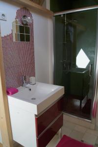 y baño con lavabo y ducha. en La chouette, en Baguer-Pican