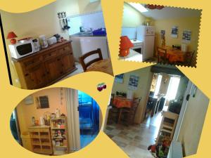 four different pictures of a kitchen and a living room at appartement 1er étage dans maison individuelle in Tanavelle