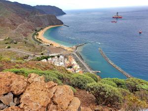 an aerial view of a small town on a mountain at Las Teresitas Apartment in San Andrés