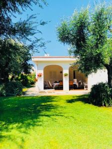 ローザ・マリーナにあるVilla sul mare Rosa Marinaの緑の芝生のある庭のある白い家