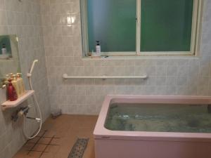 a bathroom with a tub and a sink at Oshi Ryokan in Nagano