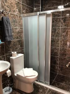 a bathroom with a shower with a toilet and a sink at Ottoman's Pearl Hotel in Istanbul