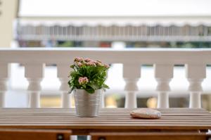 un jarrón de flores en una mesa con una galleta en Casa D'Irene Apartments in Athens, en Atenas