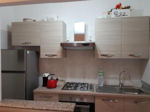 a small kitchen with a refrigerator and a sink at I Limoni del Sud Sardegna in Assemini