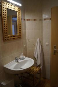 a bathroom with a sink and a mirror at Zum Strandkorb in Zingst +19 photos