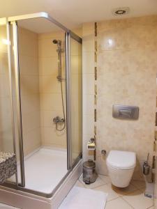 a bathroom with a shower and a toilet at Pınar Elite Hotel in Adana +44 photos