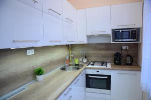 A kitchen or kitchenette at Green Island in the downtown with free parking