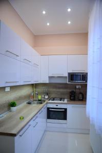 A kitchen or kitchenette at Green Island in the downtown with free parking