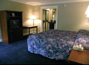 a hotel room with a bed and a television at Magnolia Beach Inn - Fairhope in Fairhope