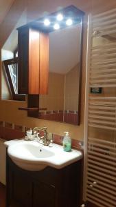 a bathroom with a sink and a large mirror at Cristalex Villaverde Bucharest in Bucharest