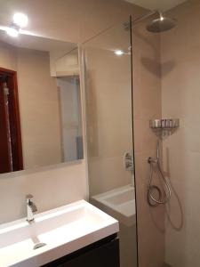 a bathroom with a sink and a shower at Resort De Vlasschure in Wissenkerke +60 photos