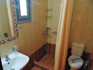 a bathroom with a toilet and a sink and a shower at Lefteris Houses in Karterados +20 photos