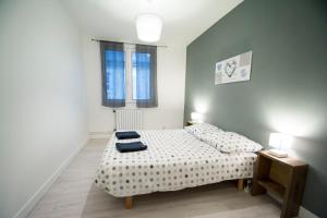 a bedroom with a bed and two windows at Appartement hypercentre Tarbes in Tarbes