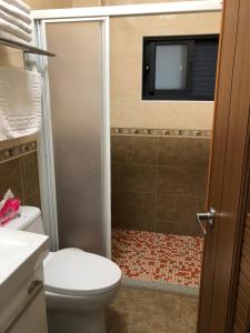a bathroom with a shower with a toilet and a sink at Guang Cyuan homestay in Magong