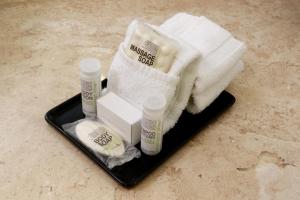 a black tray with some products on a counter at Wyndham Garden Guadalajara Acueducto in Guadalajara