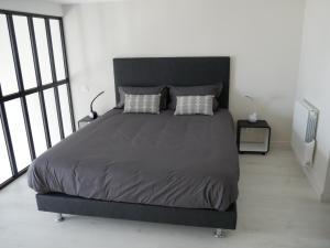 a bedroom with a large bed with two pillows at LOFT chic et moderne, déco industrielle in Beausoleil