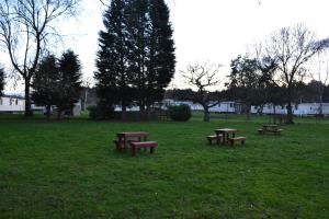 un grupo de mesas de picnic en un parque en Nettleton Country House en Nettleton