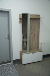 La salle de bains est pourvue d'un lavabo et de toilettes. dans l'établissement Apartment ALEKSANDAR Valjevo, à Valjevo