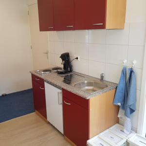uma cozinha com um lavatório e uma bancada em B&b Broodhuis Kerkrade em Kerkrade