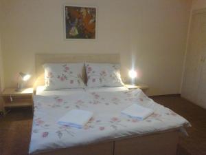 1 dormitorio con 1 cama con 2 toallas en Penzion Iris, en Rajecké Teplice