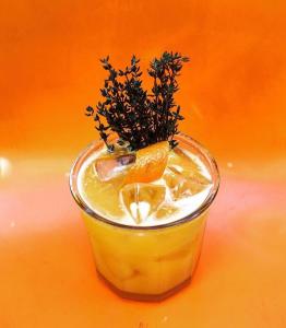 a drink with an orange slice and a plant on top at Hôtel Le G (ex Le Genève) in Nice