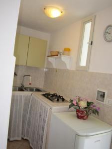 a kitchen with a sink and a counter with a vase of flowers at Le Case dei Pescatori - Albicocco in Ponza
