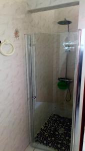 y baño con ducha y puerta de cristal. en Gites VASSEAUX, en Capesterre-Belle-Eau