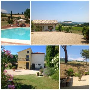 un grupo de cuatro fotos de una casa y una piscina en Casa Carolina Santa Maria, en Montebello di Bertona