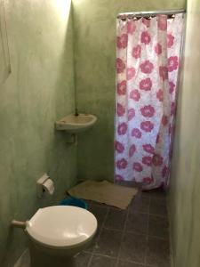 a bathroom with a toilet and a sink at Pousada e Camping América in Morro de São Paulo