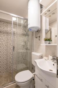 ein Bad mit einem WC, einer Dusche und einem Waschbecken in der Unterkunft S & V Deluxe Apartments in Dubrovnik